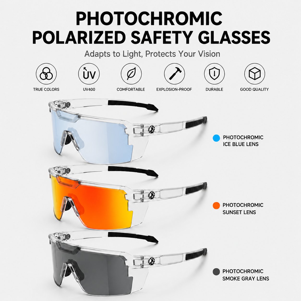 ☀️UV400 Photochromic Polarized Safety Glasses – 🥇Impact Resistant Outdoor Sports & Work Eyewear