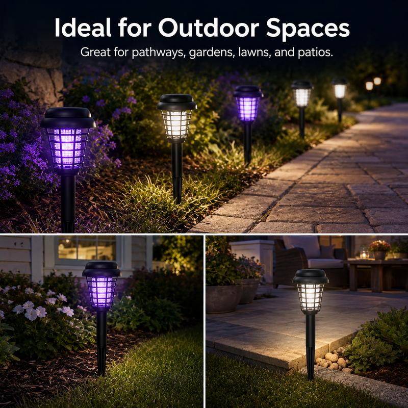 Eco-Friendly - 2-in-1 Flickering Flame - Solar Powered Mosquito Zapper & Garden Stake Light